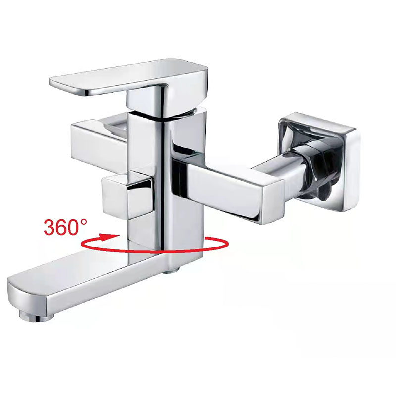 Square shower mixer with spray spout